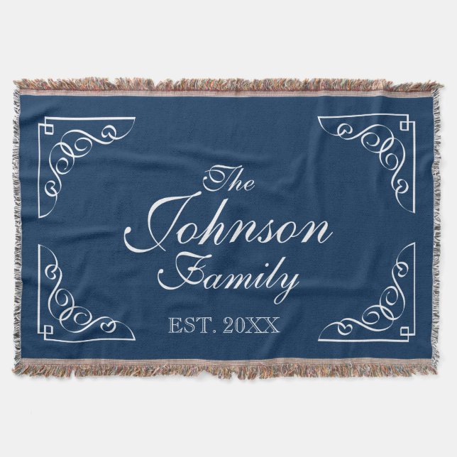 Personalised family last name blue throw blanket (Front)
