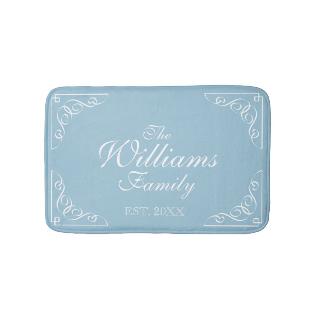 Personalised family last name Est. blue bath mat (Front)