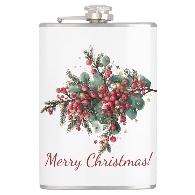 Personalised Family Merry Christmas Design Hip Flask (Front)