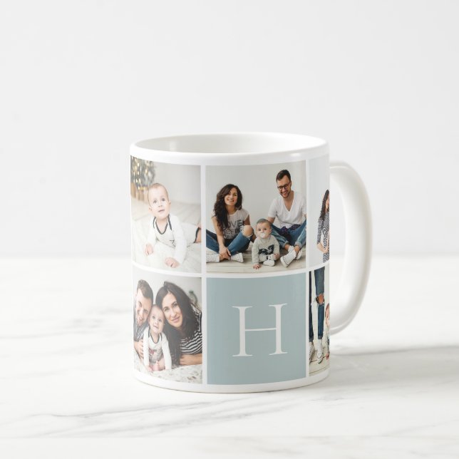 Personalised Family Monogram 9 Photo Collage Coffee Mug (Front Right)