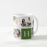 Personalised Family Monogram 9 Photo Collage Coffee Mug<br><div class="desc">Custom printed coffee mugs personalised with your family photos and monogram initial. This design template has space for 9 square Instagram photos with your family monogram on a green background. Use the design tools to add more photos, move things around and add your own custom text to create a unique...</div>