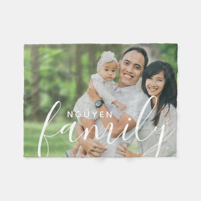 Personalised Family Monogram and Custom Photo Fleece Blanket (Front (Horizontal))