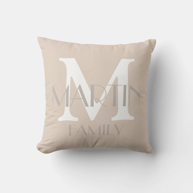 Personalised Family Monogram and Name Throw Pillow (Front)