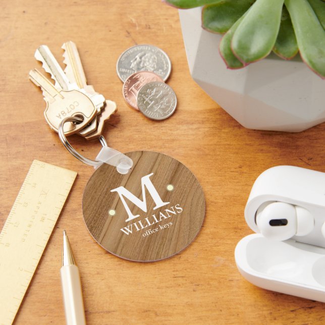 Personalised Family Monogram Rustic Wood Key Ring (Desk)