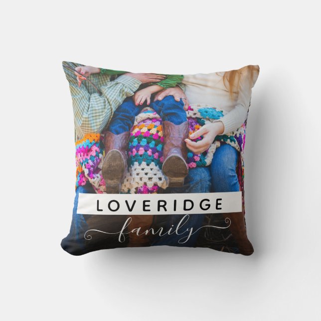 Personalised Family Monogram Surname Custom Photo Cushion (Front)