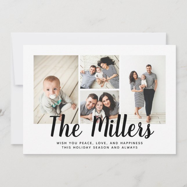 Personalised Family Name 4 Photo Collage Holiday Card (Front)