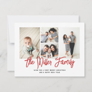 Personalised Family Name 4 Photo Collage Holiday Card