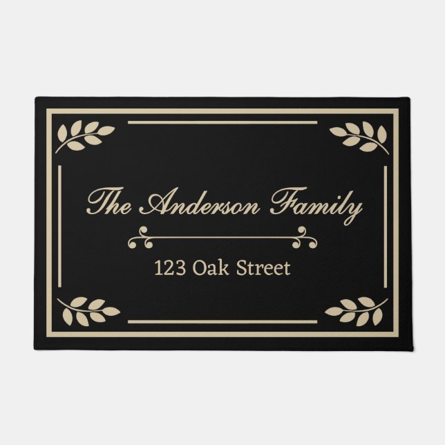 Personalised Family Name & Address Doormat • Black (Front)