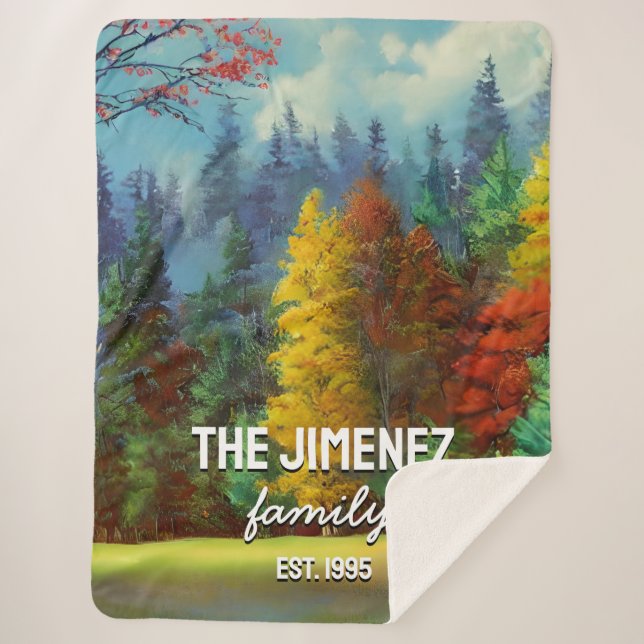 Personalised family name and established date fall sherpa blanket (Front)
