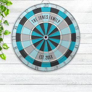Personalised Family Name and Year Modern Blue Dartboard