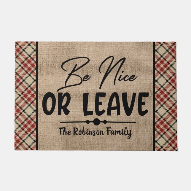 Personalised Family NAME Be Nice or Leave Welcome Doormat (Front)