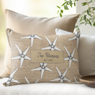 Personalised family name beach house lumbar pillow