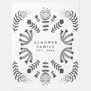 Personalised Family Name Black White Scandi Folk Fleece Blanket