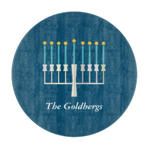 Personalised Family Name Blue Hanukkah Menorah Cutting Board