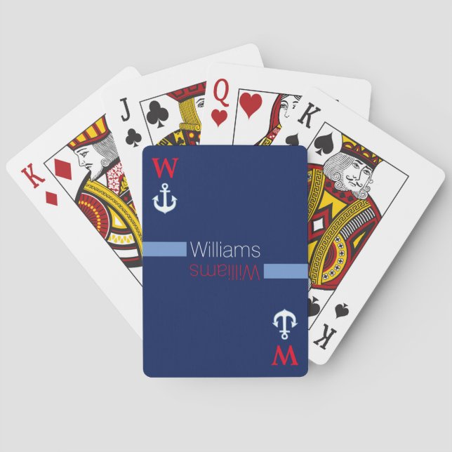 personalised family name | blue nautical playing cards (Back)