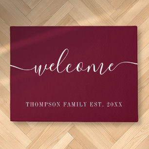 Personalised Family Name Burgundy Welcome Doormat