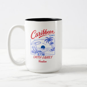 Personalised Family Name Caribbean Summer Vacation Two-Tone Coffee Mug