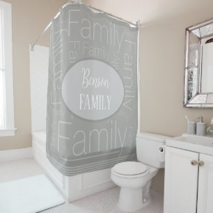 Personalised Family Name Chic Grey Shower Curtain