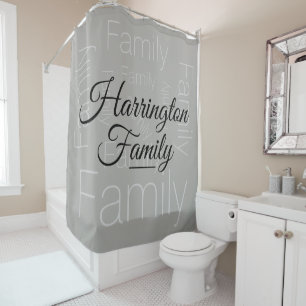 Personalised Family Name Chic Grey Shower Curtain