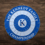 Personalised Family name Custom Monogram Blue Dartboard<br><div class="desc">Easy template to personalise your dartboard with your family name and monogram.
Customise the texts according to your needs.</div>