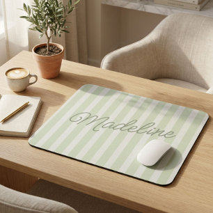 Personalised Family Name Custom Sage Green Stripes Mouse Pad