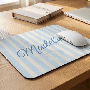 Personalised Family Name Custom White Blue Stripes Mouse Pad