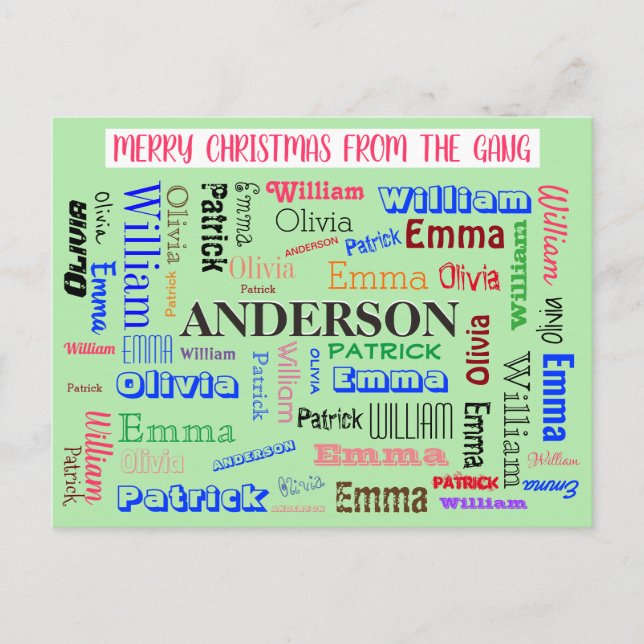 Personalised Family Name Custom Word Cloud Postcard (Front)