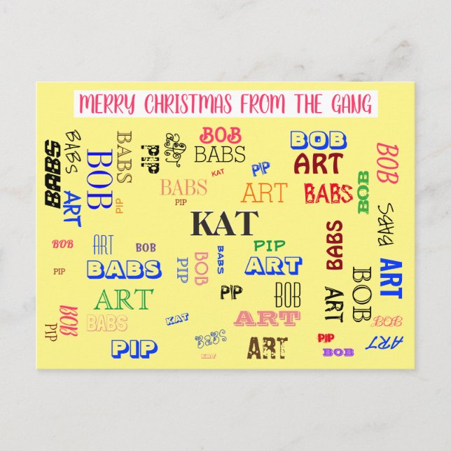 Personalised Family Name Custom Word Cloud Postcard (Front)