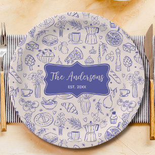 Personalised Family Name Cute Hand Drawn Food Paper Plate