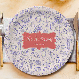 Personalised Family Name Cute Hand Drawn Food Paper Plate