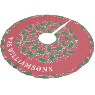 Personalised family name Cute Holly pattern green Brushed Polyester Tree Skirt