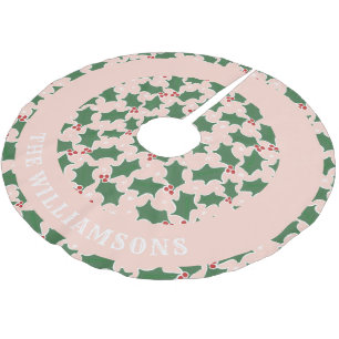Personalised family name Cute Holly pattern green Brushed Polyester Tree Skirt