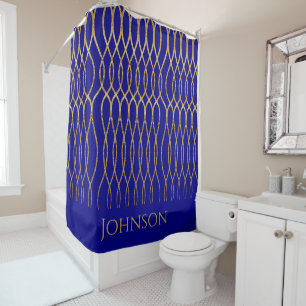 Personalised Family Name Decorative Blue Gold Shower Curtain
