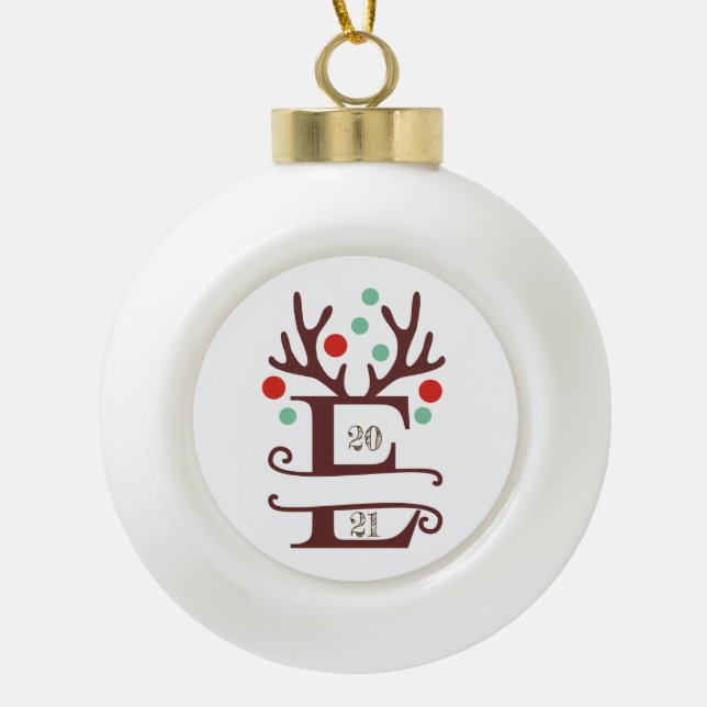 Personalised Family Name "E"  Ceramic Ball Christmas Ornament (Front)