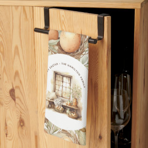 Personalised Family Name Easter Beige Rustic Tea Towel