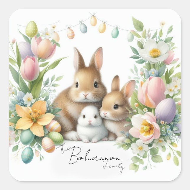 Personalised Family Name Easter Square Sticker (Front)