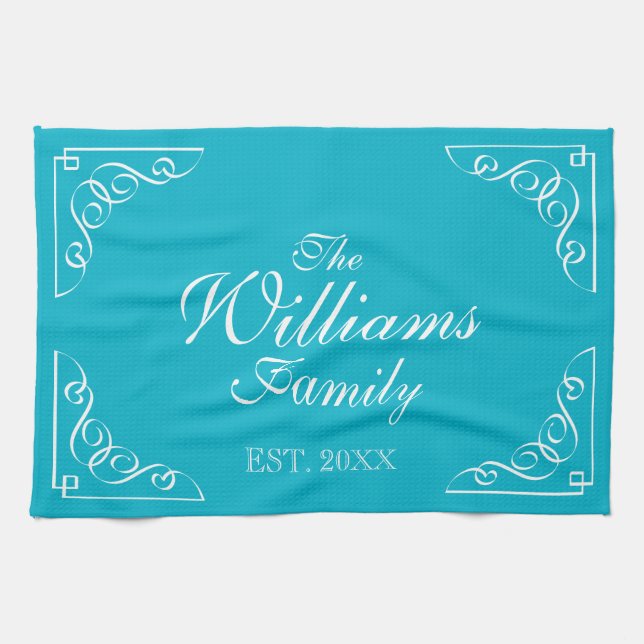 Personalised family name established kitchen towel (Horizontal)