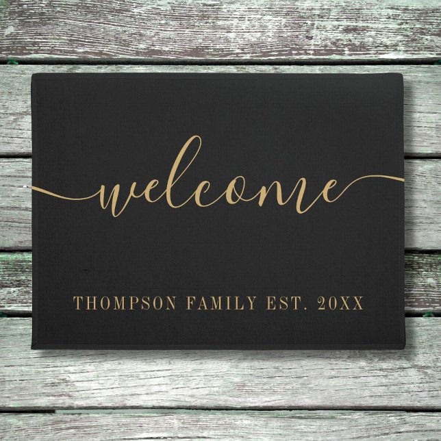 Personalised Family Name Gold Black Welcome Doormat (Creator Uploaded)
