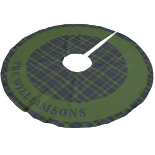 Personalised family name Green Blue Tartan Brushed Polyester Tree Skirt