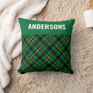 Personalised Family Name Green Buffalo Plaid  Cushion