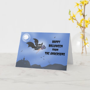 Personalised Family Name Halloween Card Cute Bat