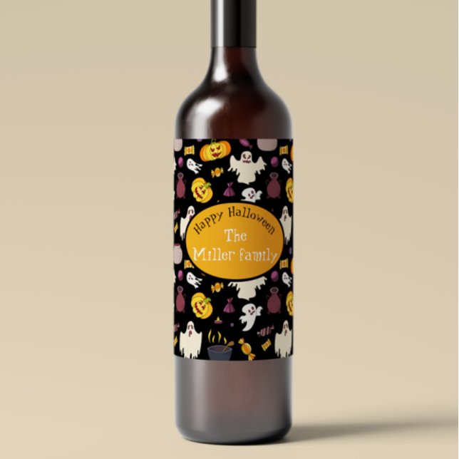 Personalised Family Name Halloween Party  Wine Label (Creator Uploaded)