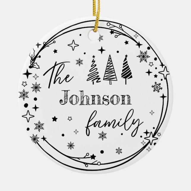 Personalised Family Name Holiday Keepsake Ceramic Ornament (Front)