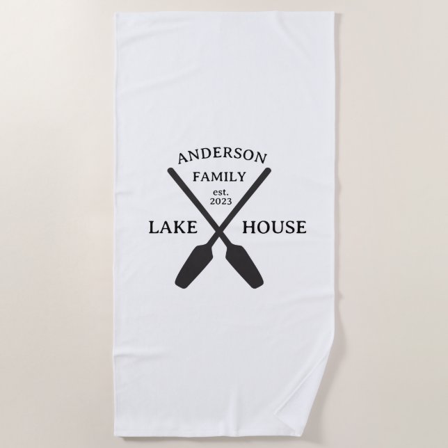 Personalised Family Name Lake House  Beach Towel (Front)