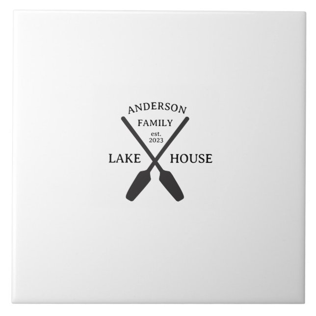 Personalised Family Name Lake House  Ceramic Tile (Front)