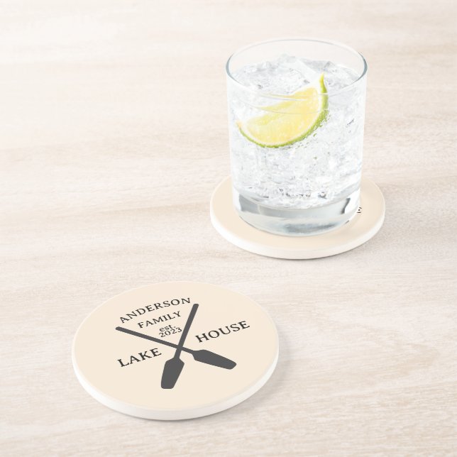 Personalised Family Name Lake House  Coaster (Side)