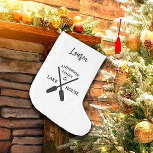 Personalised Family Name Lake House  Large Christmas Stocking