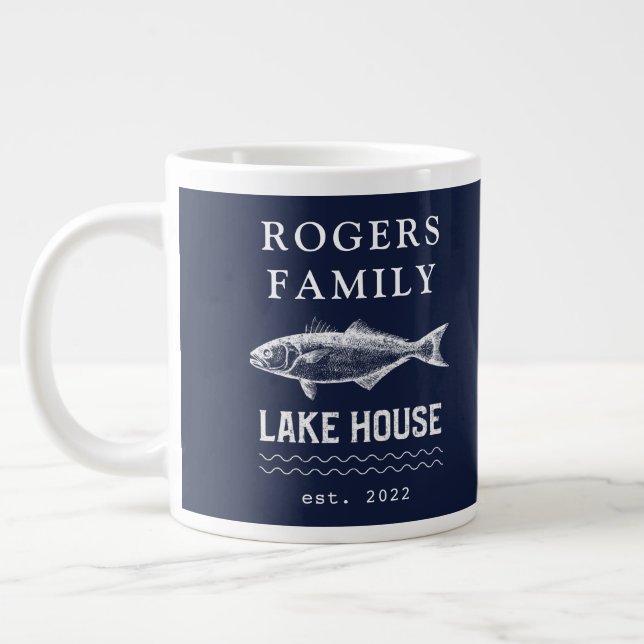 Personalised Family Name Lake House Large Coffee Mug (Left)