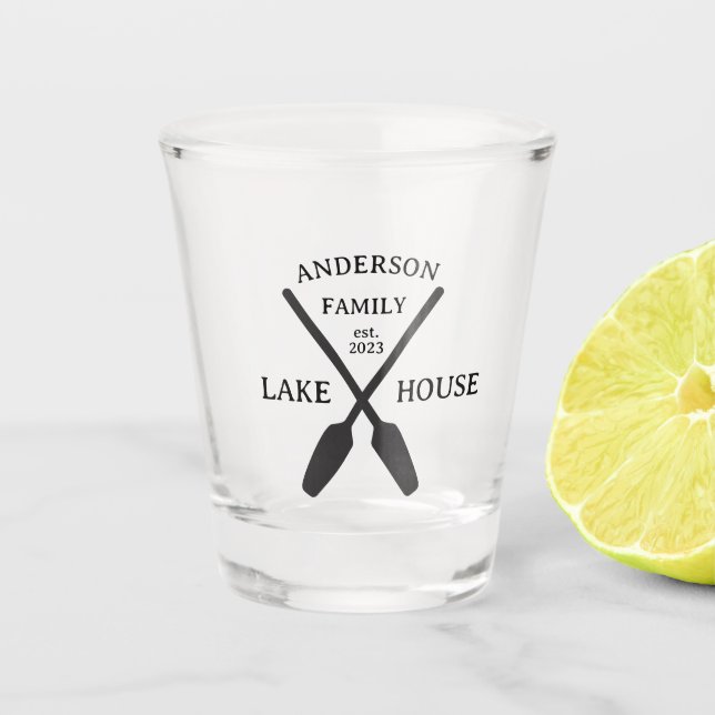 Personalised Family Name Lake House  Shot Glass (Front)