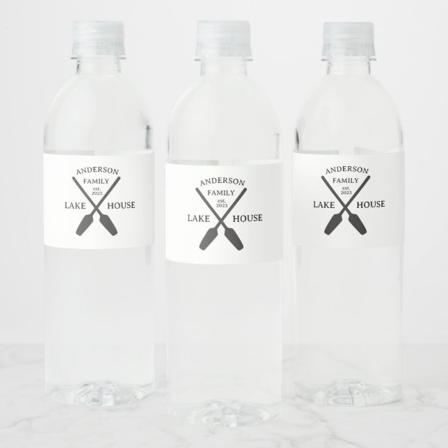 Personalised Family Name Lake House  Water Bottle Label (Bottles)